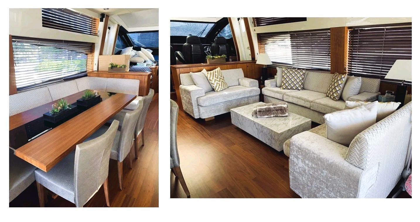 Dining and salon interiors on Sunseeker Lilly